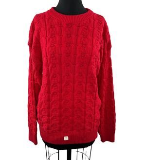 VTG NOS John Weitz Red 100% Cotton Cable Knit Sweater Crew Pullover USA NEW L